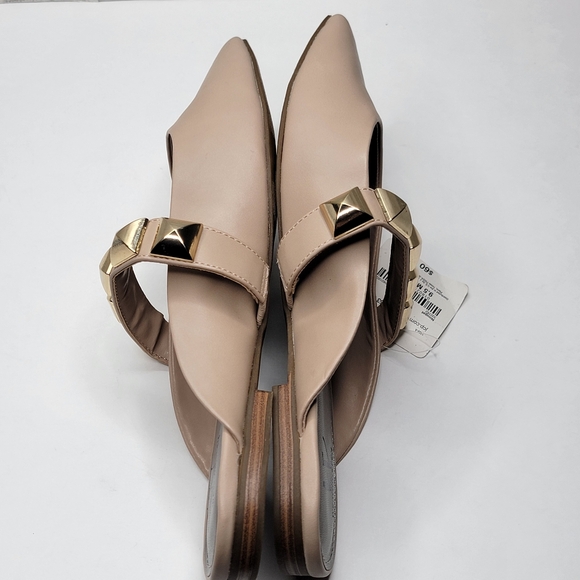 Worthington Beige Gold Stud Elegant Pointed Toe Mules Size 9.5M Beach Vacation - Picture 6 of 8